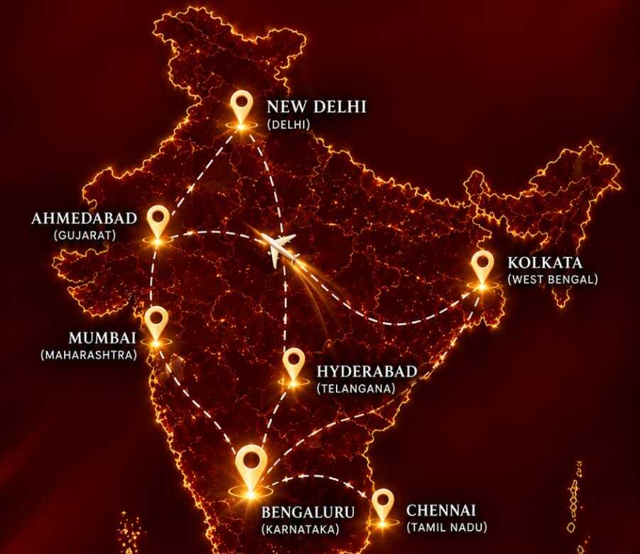Map of India with Club cities